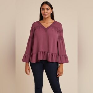 Entro Purple Boho Oversized Blouse with Lace Trim